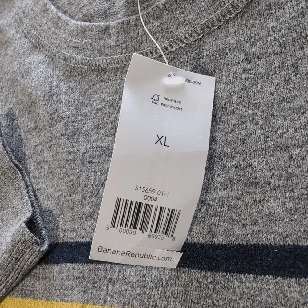 NEW 2‎ Pack Banana Republic Organic Cotton Stretch Crew Sweater XL Blue Stripes